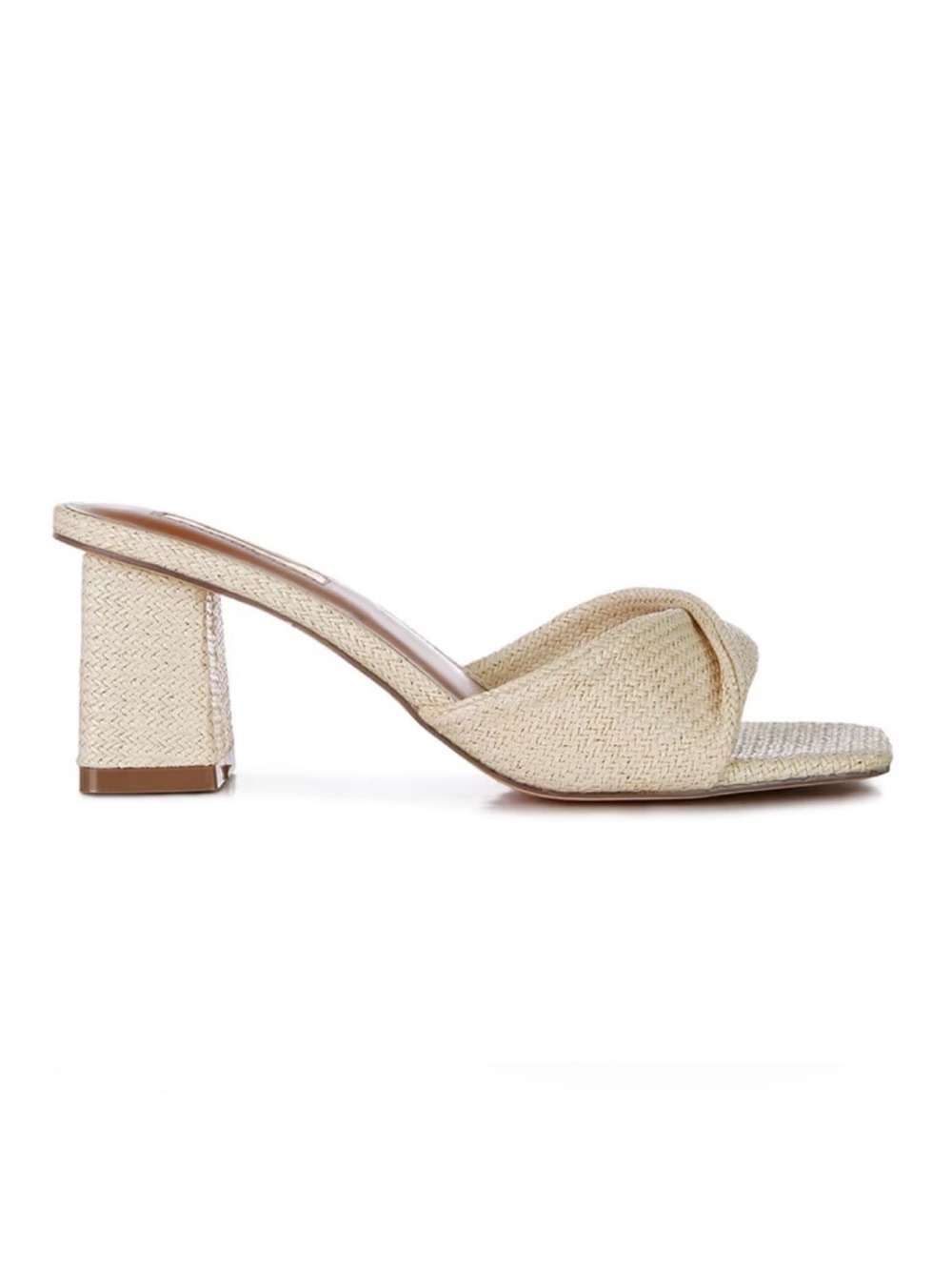 LONDON RAG Woven Beige Heels Mules womens sz 7 ( fits like an 8)